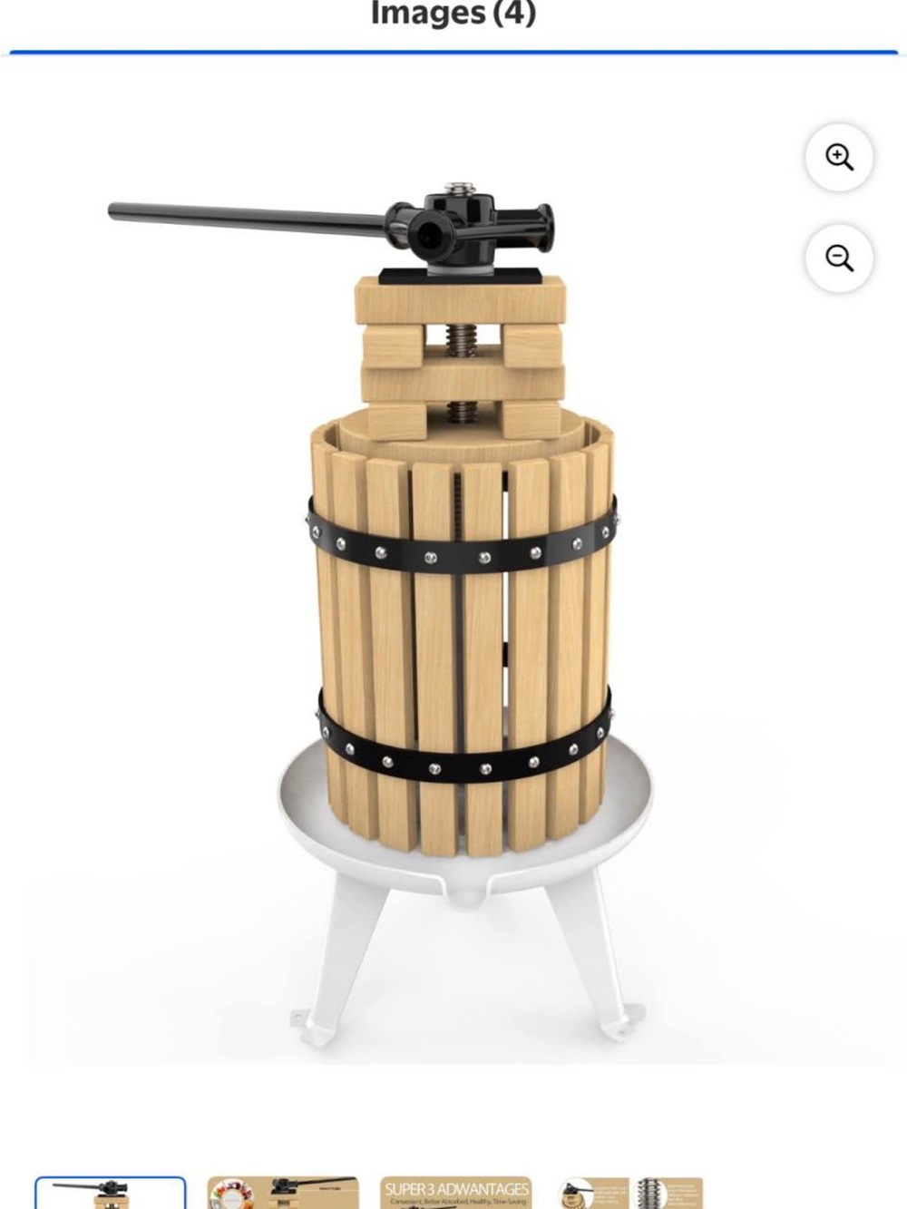 Wooden Fruit Press with Metal Crank - Natural Wood & Black